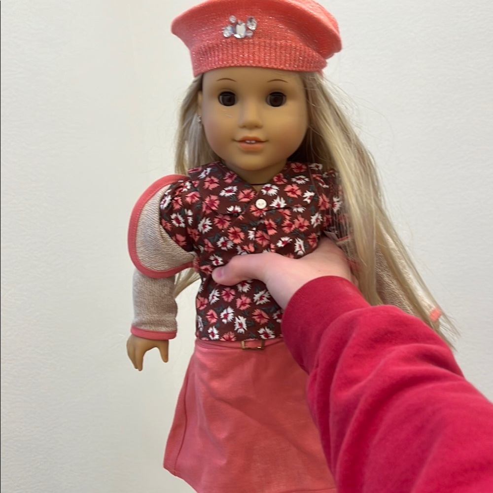 Pink and Brown Doll with Floral Accessories